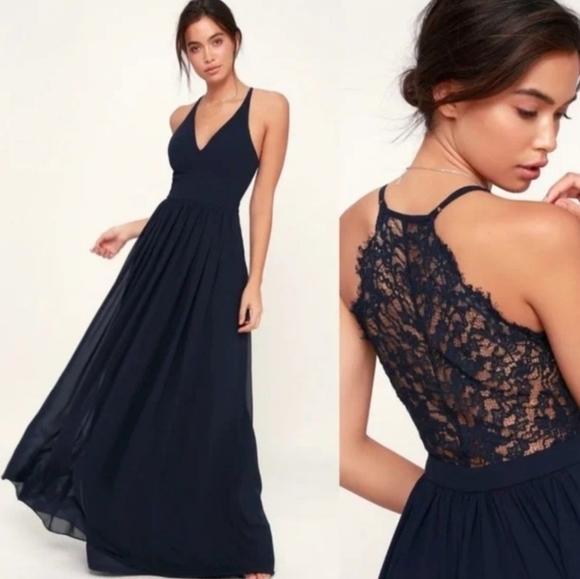 Lulus Dresses & Skirts - Lulus Love Spell Black Lace Back Maxi Dress Formal Evening Gown Size M